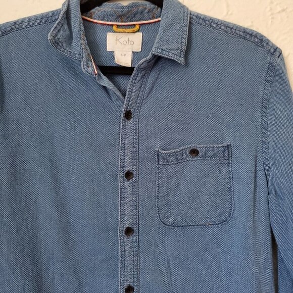 UO Urban Outfitters Koto Doby Button Down Long Sleeve Shirt - Picture 11 of 12